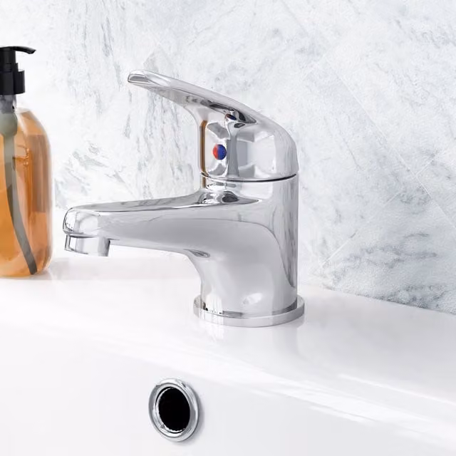 Nes Home Chrome Basin Mono Mixer Tap with Slotted Pop-Up Waste in Silver
