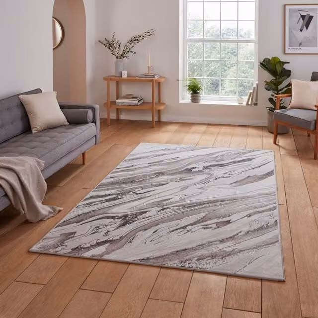 Terrys Modern Abstract Rectangular Rug in Beige and Grey, W/D/H: 170 x 120 x 1 cm