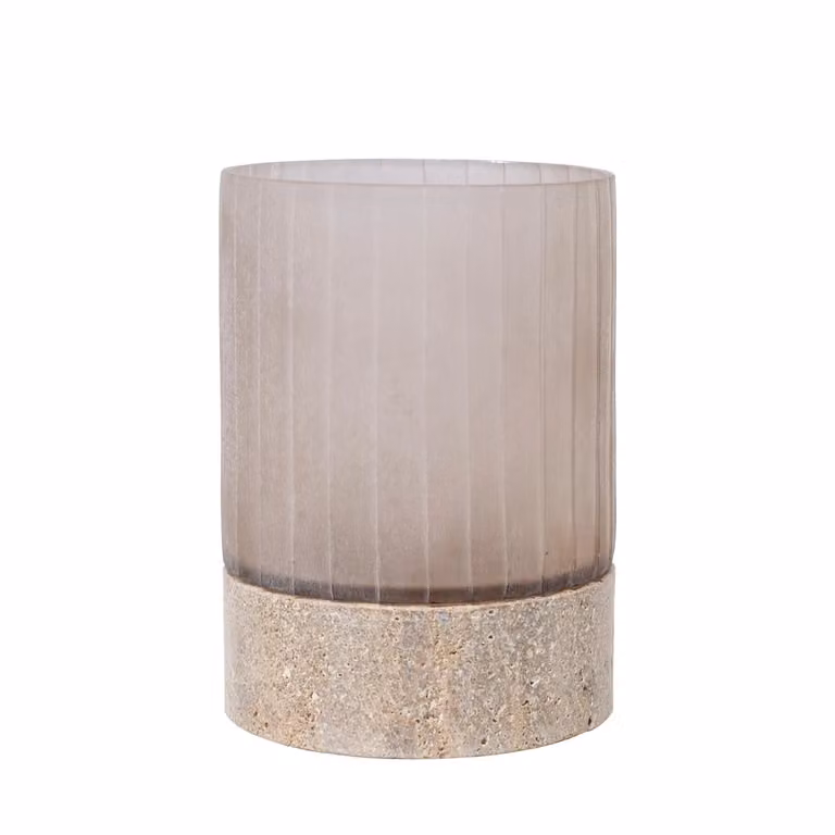Dome Deco YALI Hurricane M Grey Glass Tabletop Candle Holder for Tealights and Pillar Candles