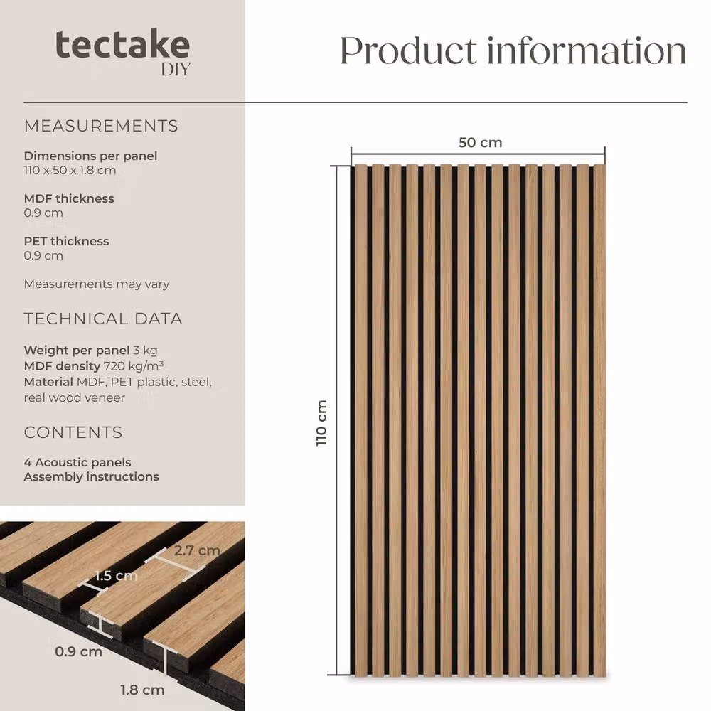 tectake Acoustic Wood Wall Panels in Light Oak Brown – 5