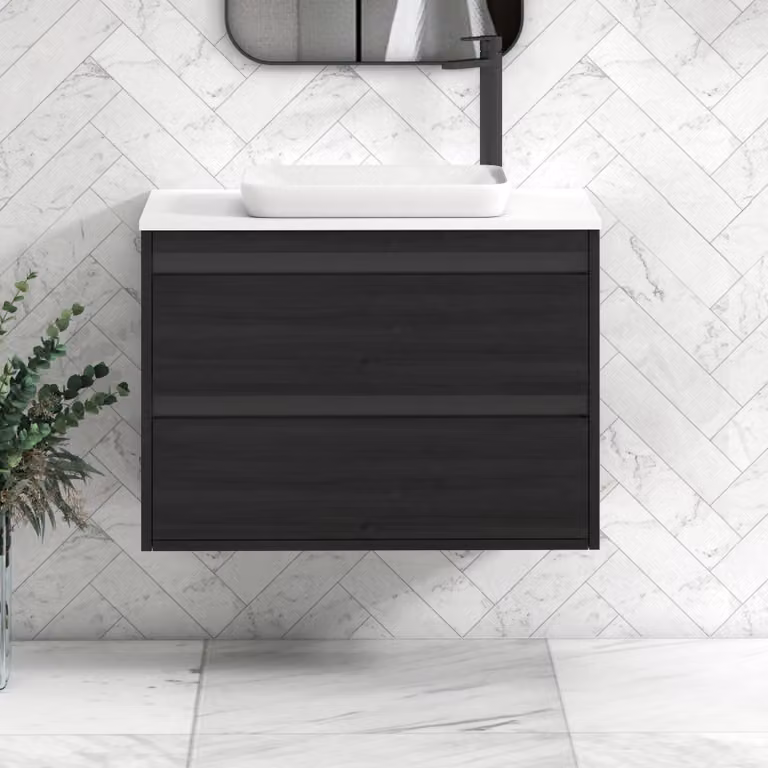 Royal Bathrooms Orion 800mm Hale Wall Hung Vanity Unit with Qubix Basin and Black Accent Trim, White and Black