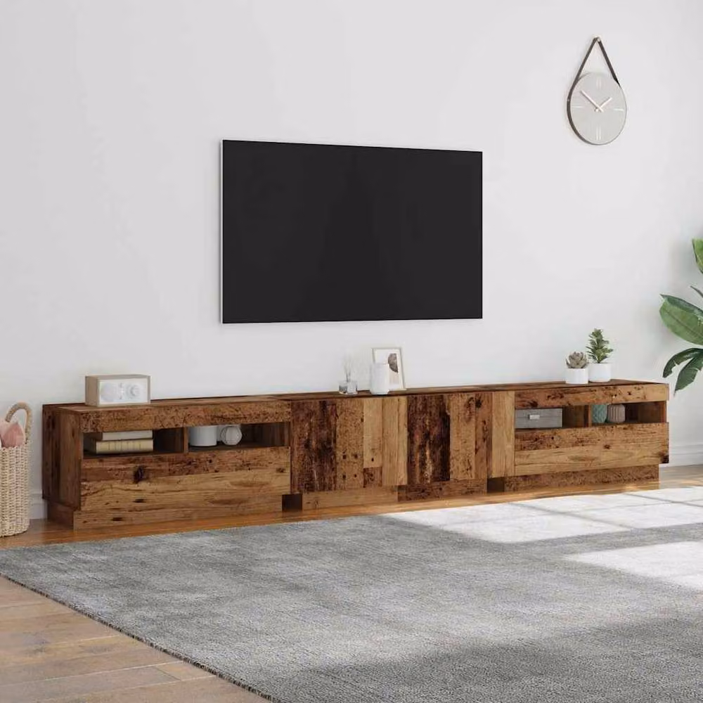 Berkfield Home TV Cabinet with LED Lights in Old Wood Brown, W/D/H: 260 x 35 x 40 cm – 3