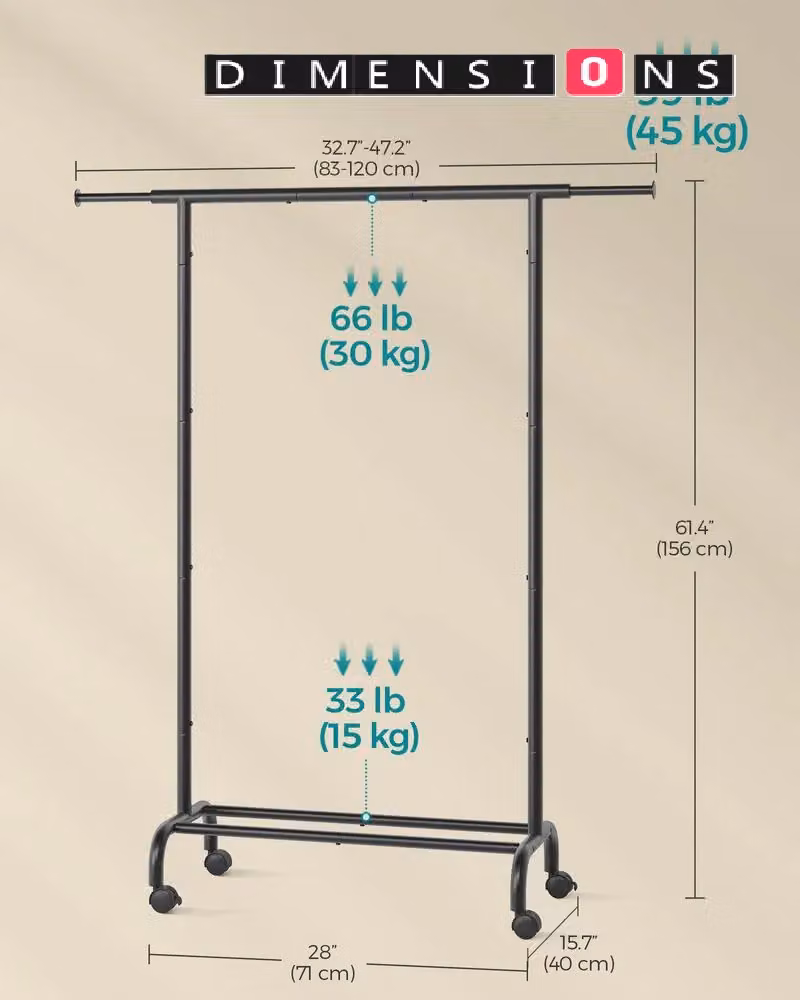 Modcraft Adjustable Metal Clothes Rail in Matt Black – 3