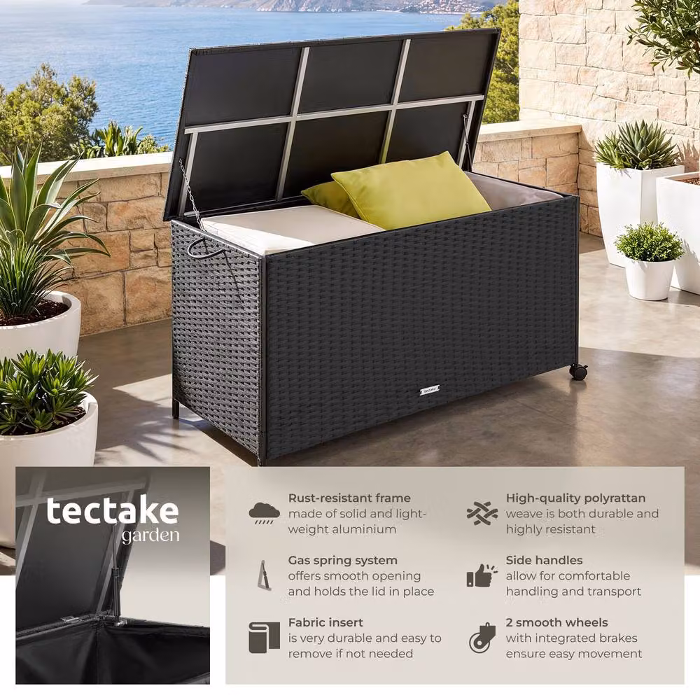tectake Kuusamo Large Rattan Storage Box with Aluminium Frame and Castors in Black – 2