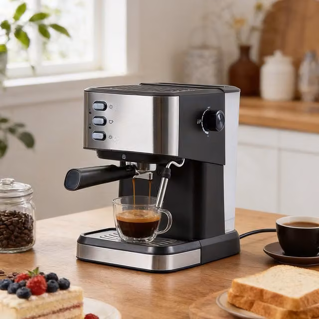 Livingandhome 1.5L Espresso Machine with Steam Wand and PID Control in Black