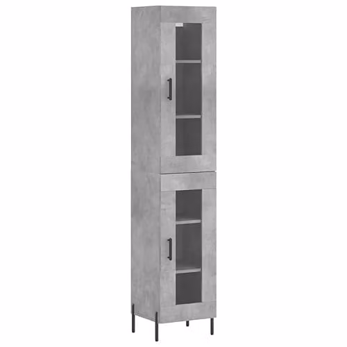 vidaXL Modern Highboard in Concrete Grey with Glass Hinged Doors, W/D/H: 34.5 x 34 x 180 cm – 1