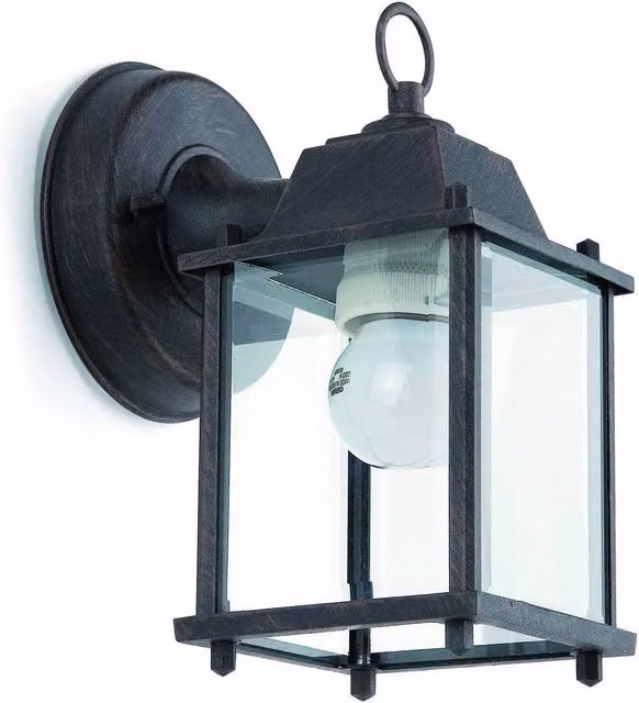 Faro Dado 1 Light Outdoor Wall Lantern in Rust Brown with E27 Socket