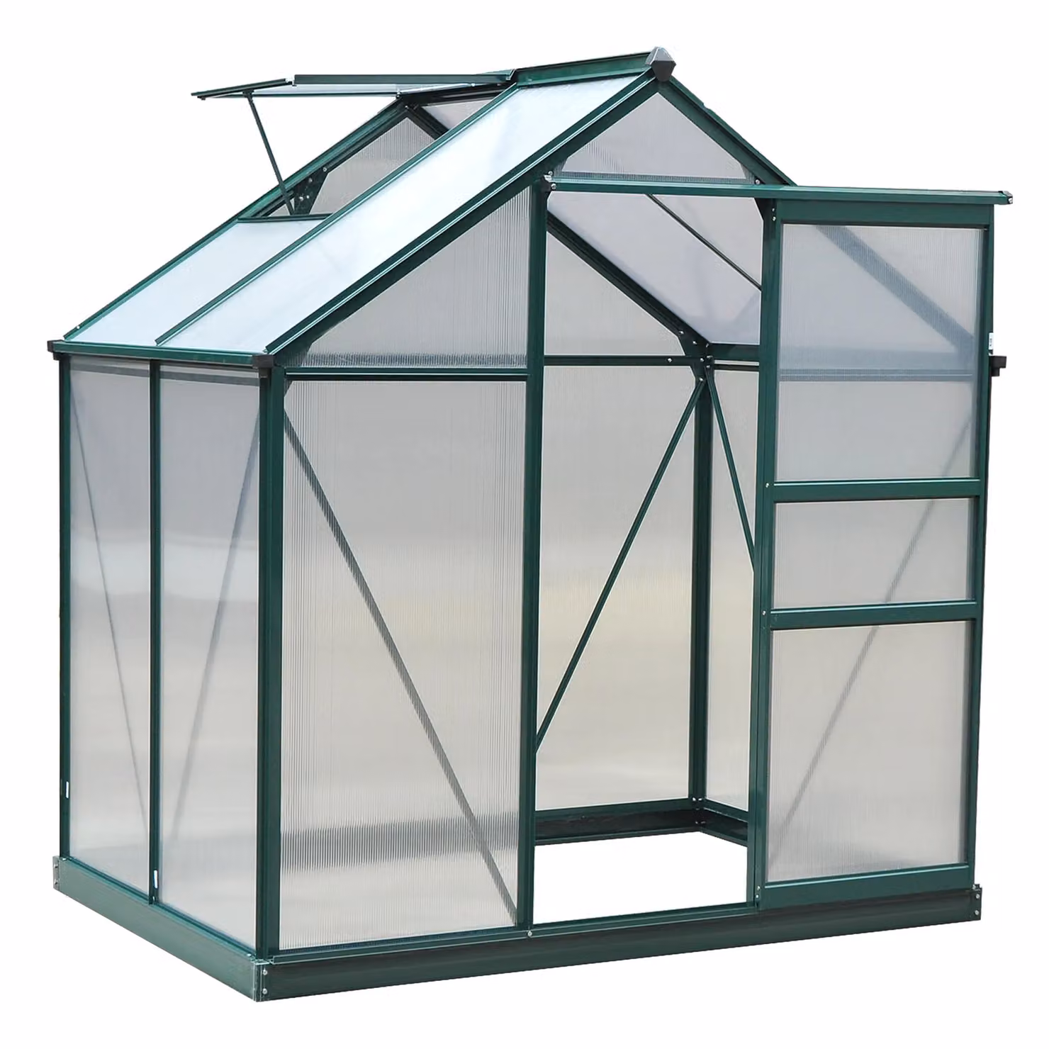 Outsunny Walk-In Polycarbonate Greenhouse with Green Aluminium Frame and Sliding Doors, H 190 x W 132 x D 132 cm – 3