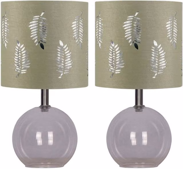 First Choice Lighting Buck Set of 2 Transparent Glass Globe Table Lamps with Green Details – 1