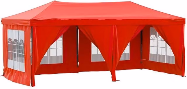 Berkfield Home Red and Silver Folding Party Tent with Sidewalls and Windows, W: 6 m, D: 3 m, H: 2.45 m – 1