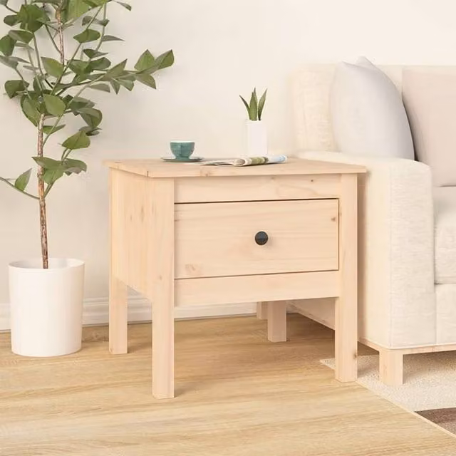 Berkfield Home Rustic Solid Pine Side Table in Beige, W/D/H: 50 x 50 x 49 cm