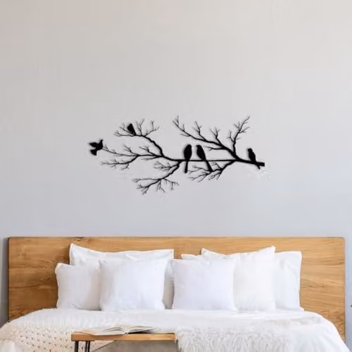 Your Home Rulez Black Metal Birds and Branch Wall Art, W: 75 cm, H: 37 cm – 1