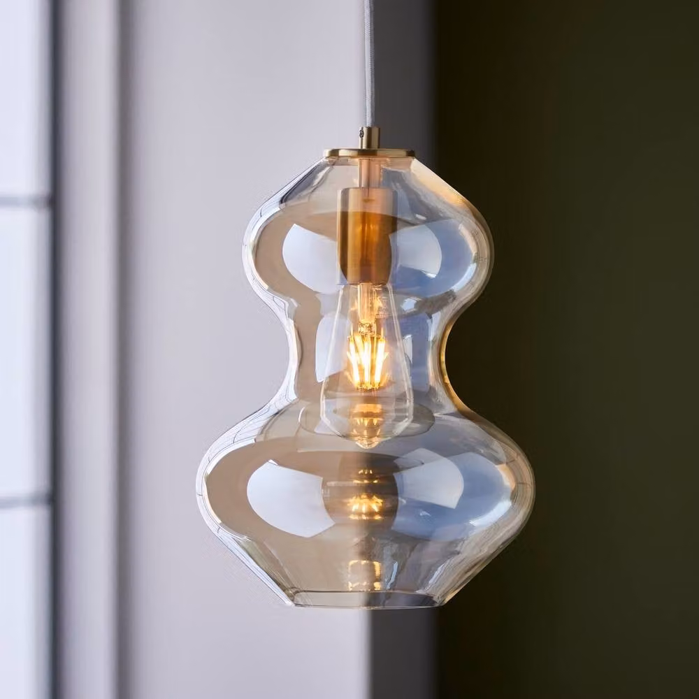 Netlighting Kelda Shaped Dome Pendant Light in Gold and Brass with Champagne Lustre Glass and E27 Socket – 2