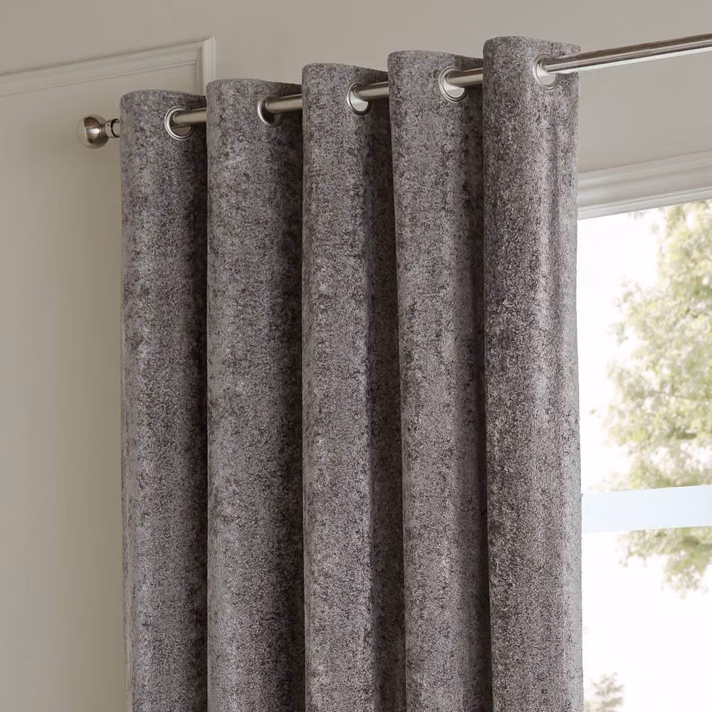 Paoletti Lustre Velvet Eyelet Curtain Pair in Grey, Width: 229 cm, Drop: 229 cm – 2