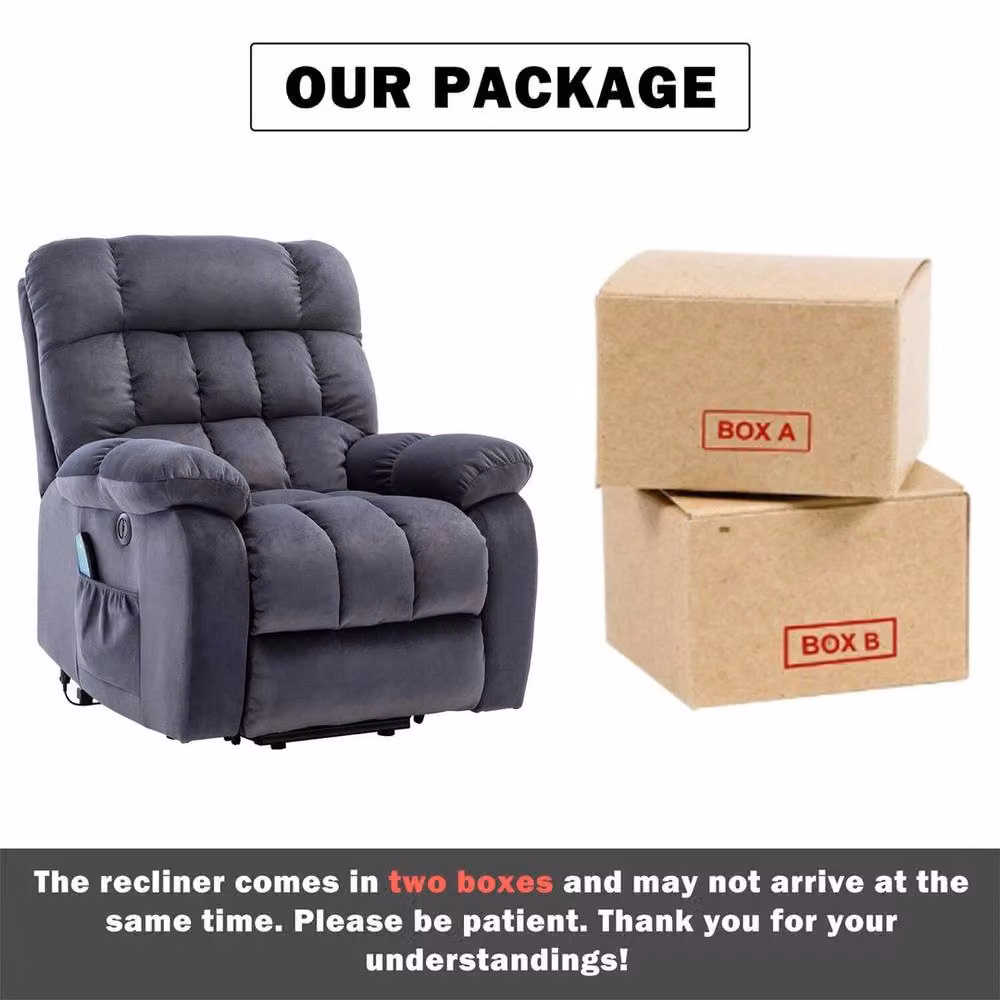 FORGEVIO Grey Fabric Massage Power Lift Recliner Chair Single Sofa – 4