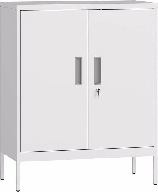 Rolipo Lockable Metal Storage Cabinet with Adjustable Shelves and Hinged Doors in White – 1