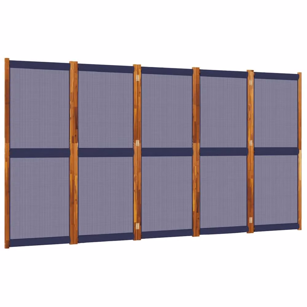 Berkfield Home Beautiful 5-Panel Room Divider in Navy Blue Acacia Wood and Textilene, W: 350 cm, H: 180 cm – 3
