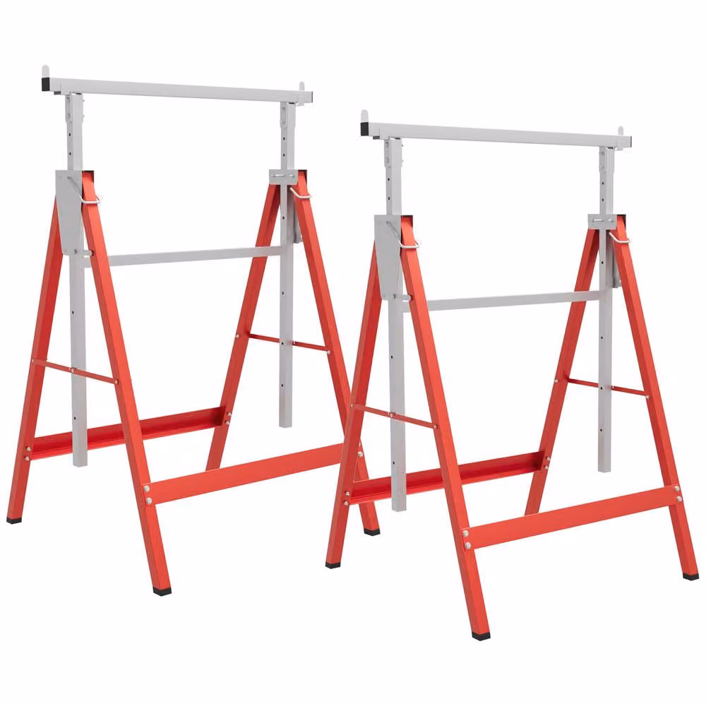 HOMCOM Set of 2 Red Steel Telescopic and Foldable Saw Horses – 2