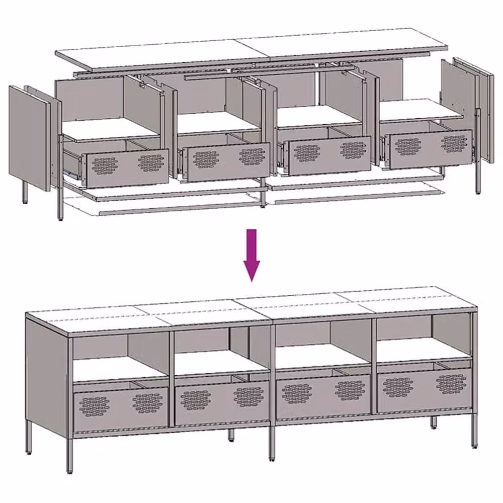 Berkfield Home White Industrial TV Cabinet in Matt Cold-rolled Steel, W: 135 cm, D: 39 cm, H: 43.5 cm – 4