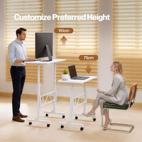 Levede Height Adjustable Mobile Standing Desk in White, W/D/H: 80 x 40 x 75 cm – 2