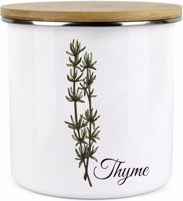 Purely Home White Enamel and Ceramic Classic Herbs Kitchen Food Storage Canister