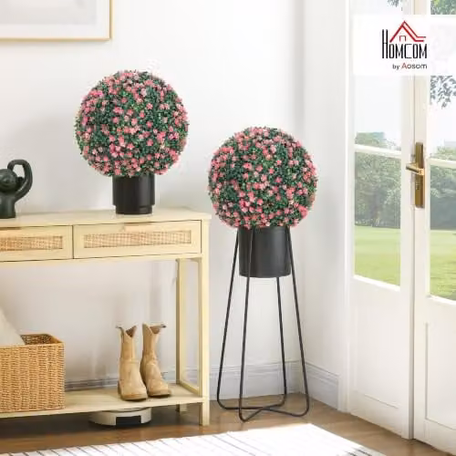 HOMCOM Set of 2 Pink Artificial Camellia Flower Topiary Balls, Diameter: 40 cm – 2