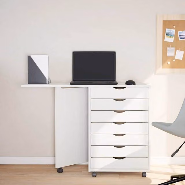 Berkfield Home Rolling Cabinet with Desk in White Solid Wood Pine – 1