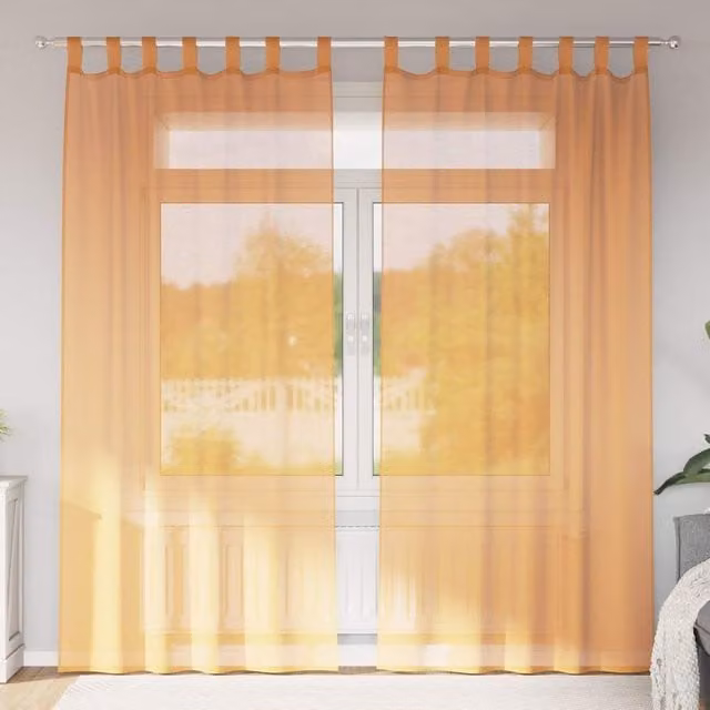 Berkfield Home Orange Voile Fabric Panel Curtains with Tabs, 2 Pack, W: 140 cm, H: 225 cm – 1