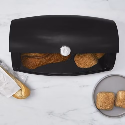 Swan Townhouse Bread Bin with 16L Capacity and Set of 3 Airtight Storage Canisters, 1.3L Each, Black – 3