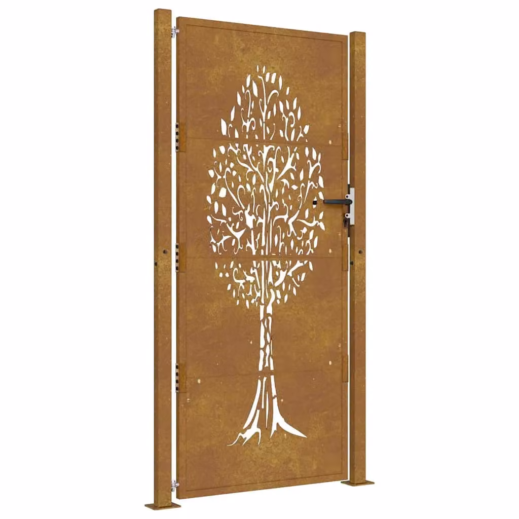 Berkfield Home Corten Steel Garden Gate with Tree Design in Brown, W: 105 cm, H: 180 cm – 2