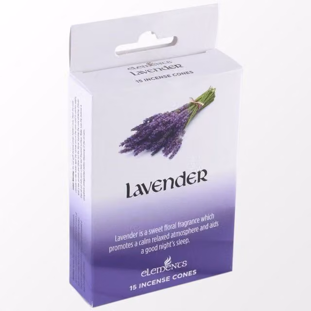 Elements Lavender Floral Incense Cones Set of 12 with Metal Round Tabletop Holder, Purple