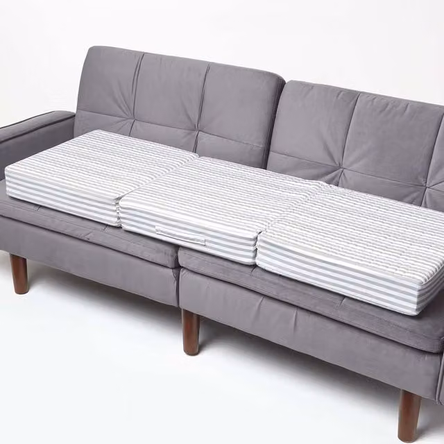 Homescapes Striped Cotton Orthopaedic Foam Booster Cushion, Grey Stripe, Width: 150 cm