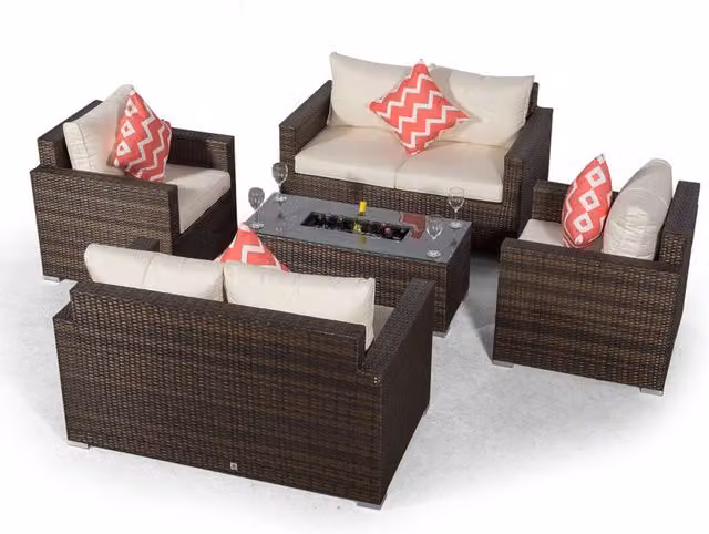 Giardino Sydney 6 Seater Rattan Sofa Set with Drinks Cooler Coffee Table in Brown