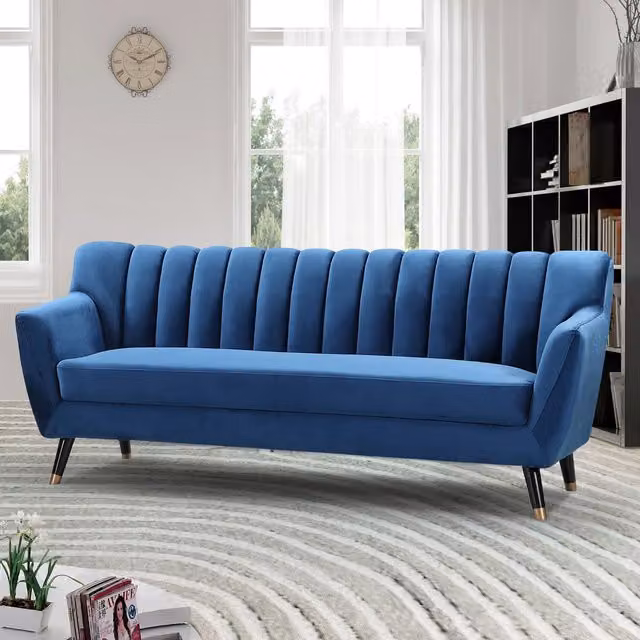 Artemis Home Morgan 3 Seat Blue Velvet Upholstered Sofa with Solid Wood Frame – 1