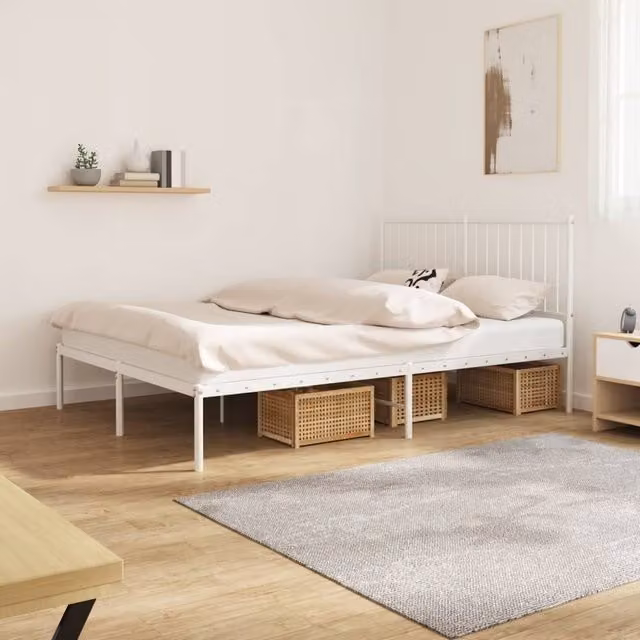 Berkfield Home Metal Bed Frame with Headboard, White, W: 140 cm, L: 200 cm – 1