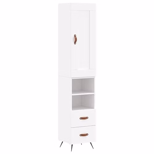 vidaXL Modern White Highboard with Internal Shelves and Drawers, W/D/H: 34.5 x 34 x 180 cm