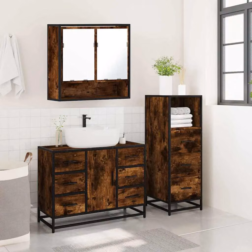 Berkfield Home 3 Piece Industrial Bathroom Furniture Set in Smoked Oak Brown – 4