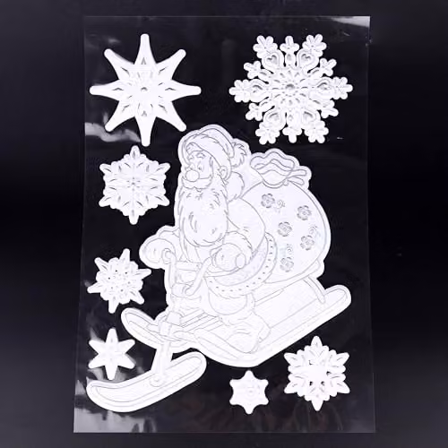 Shatchi 3D Christmas Window Stickers in White and Silver with Snowflakes and Animals, 8 Assorted Sheets – 2