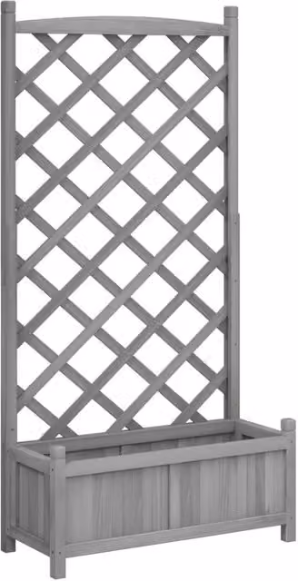 Berkfield Home Grey Solid Wood Fir Planter with Trellis