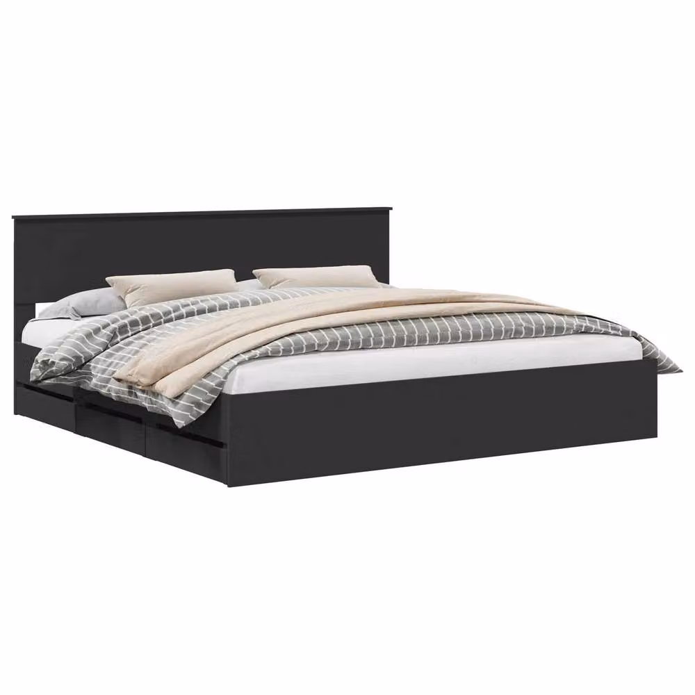 Berkfield Home Modern Bed Frame with Drawers in Black, Engineered Wood, 200 x 200 cm – 2