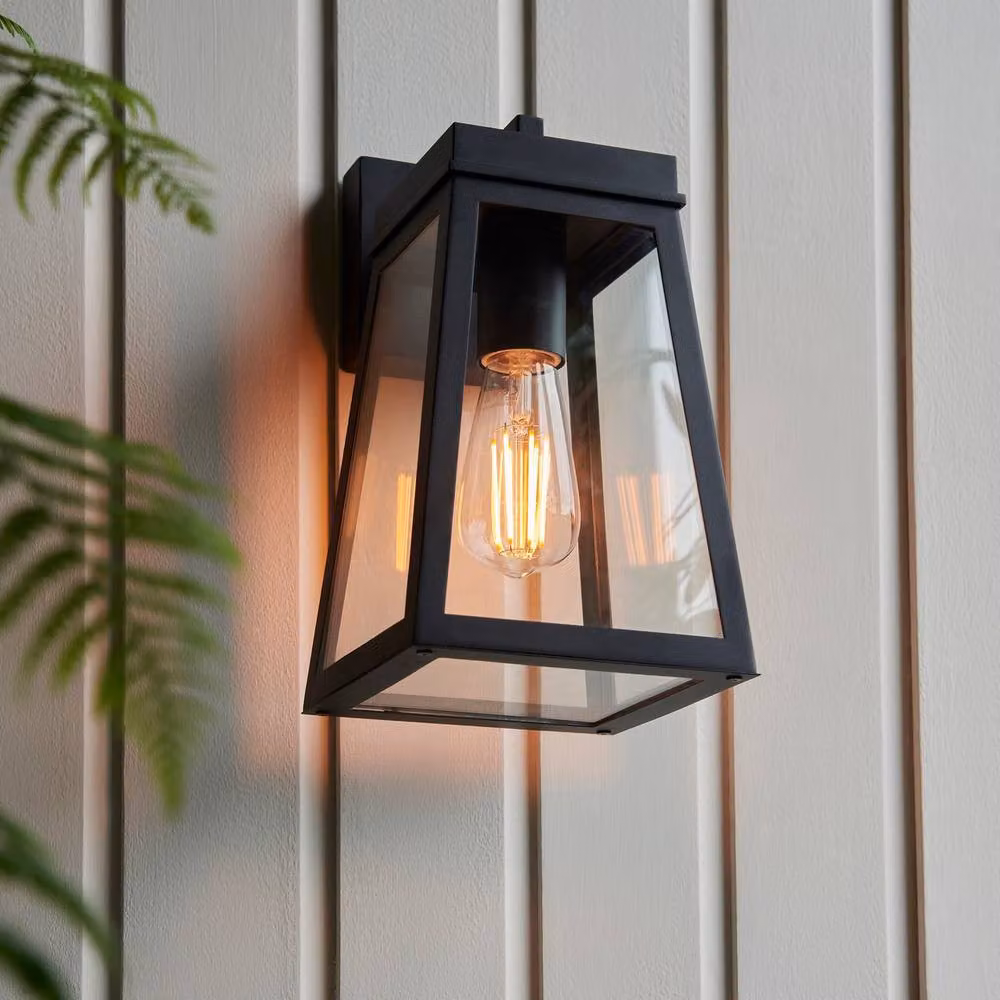 Netlighting Lymington Outdoor Wall Lantern in Black with Transparent Glass and E27 Socket – 3