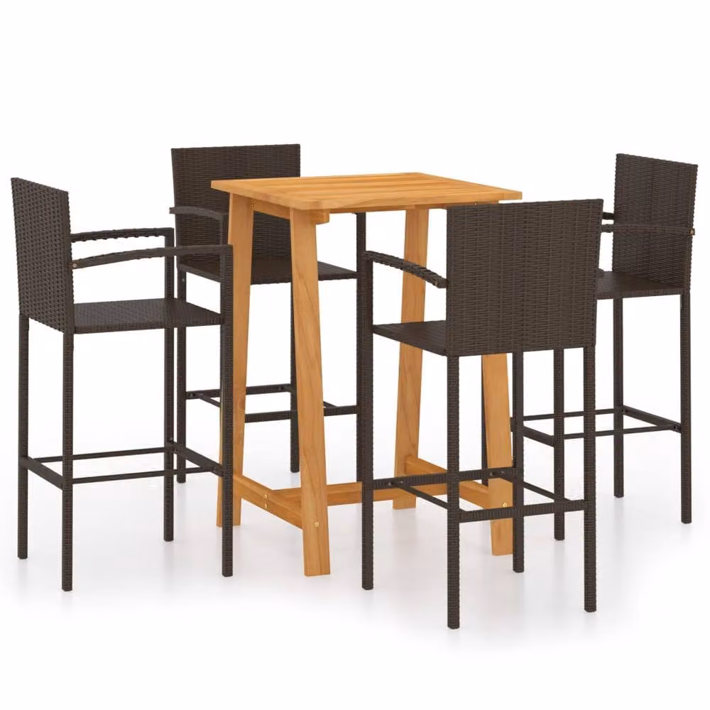 Berkfield Home 5 Piece Brown Acacia Wood and Steel Garden Bar Set – 2
