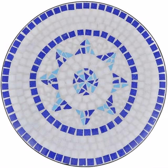 Berkfield Home Sturdy Bistro Table in Blue and White Geometric Mosaic, W: 60 cm, D: 60 cm, H: 70 cm – 1