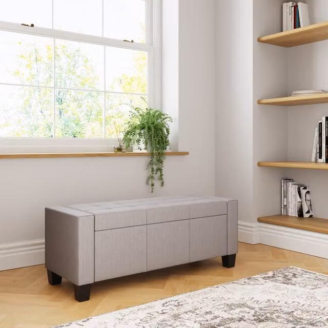 GFW Verona Grey Crushed Velvet Ottoman Storage Bench – 1