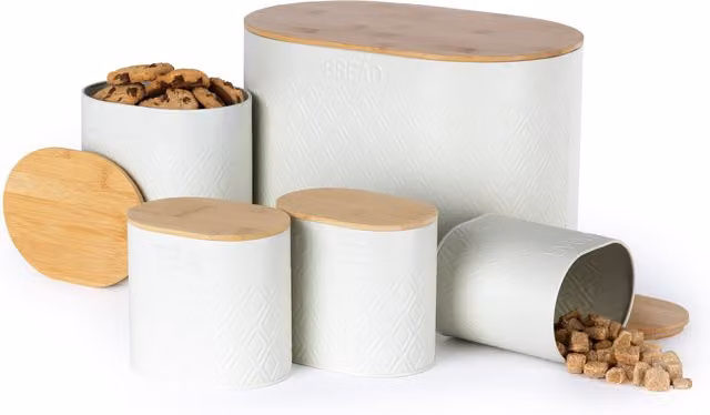 Livivo Elmas Ceramic Bread Bin and Canister Set in White