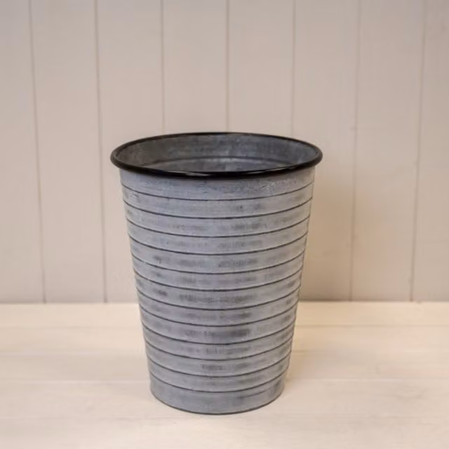 KDMD Grey Vintage Whitewashed Ribbed Long Tom Garden Planter