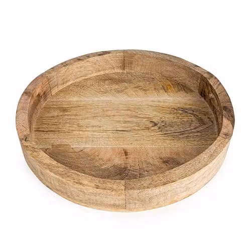 Madison & Mayfair Round Solid Mango Wood Tray in Brown – 1