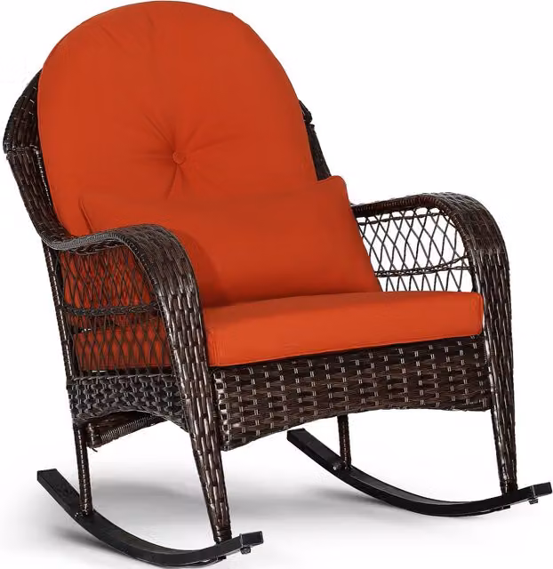 Costway Red Rattan and Metal Outdoor Wicker Rocking Chair