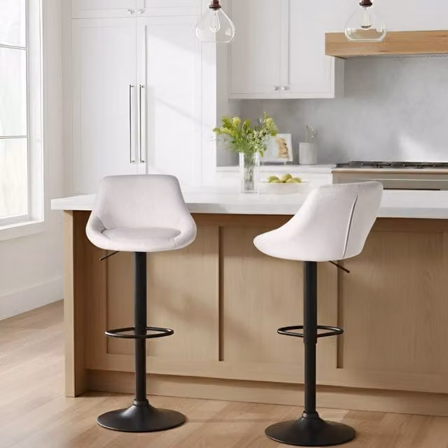 Wyld and Coco Set of 2 Adjustable Gas-Lift Bar Stools in Light Grey Fabric – 1