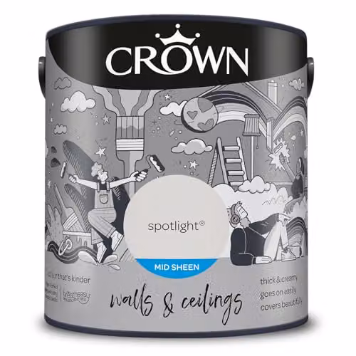Crown Spotlight White Mid Sheen Emulsion for Walls and Ceilings, 2.5 l – 1